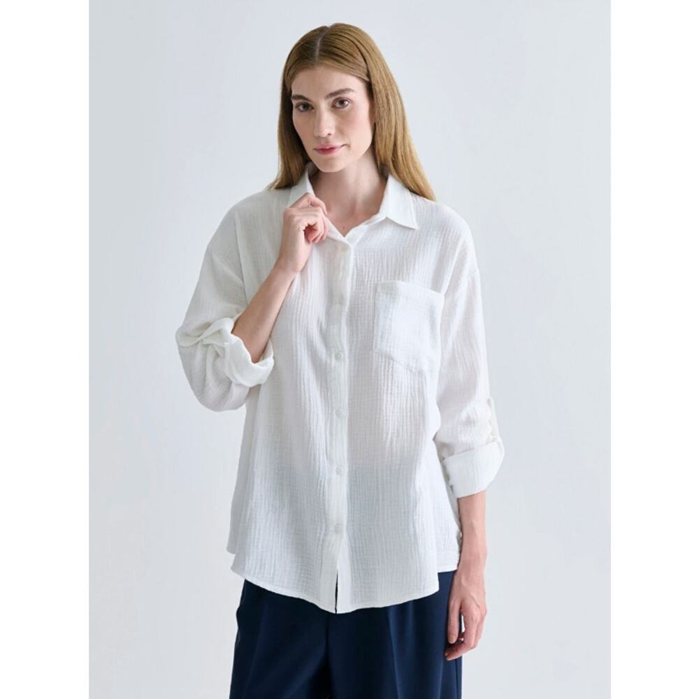 Shade & Shore Cotton Gauze Button Down Shirt Womens Size M White Beach Oversized